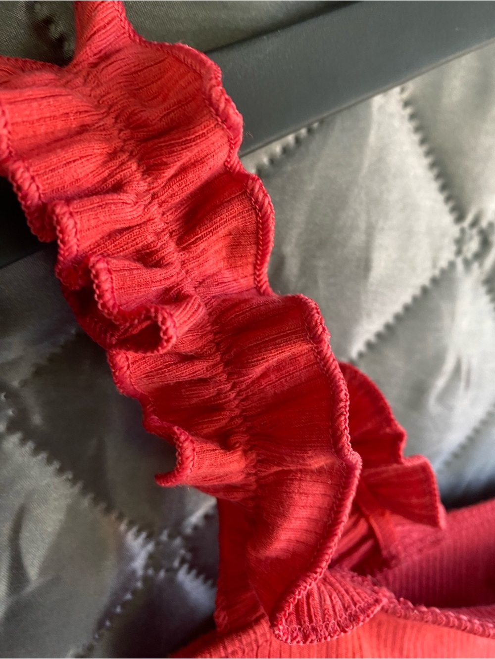 Sunday Best Red Ruffled-Strap Ribbed One-Piece Bodysuit - Picture 3 of 4